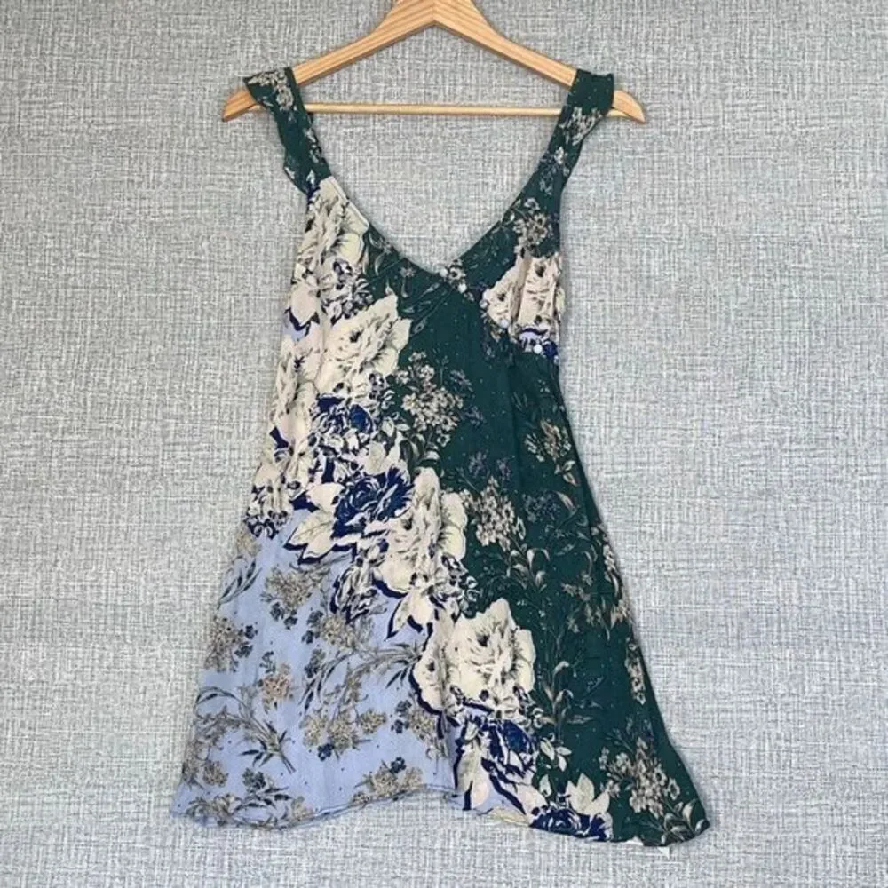 Free People Lauria Printed Mini Slip Dress XS Floral Pullover V-Neck A-Line Boho